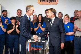 Emmanuel Macron Visits A McCain Factory In The Marne Region