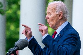 US President Joe Biden  delivers remarks during a reception celebrating Asian American, Native Hawaiian, and Pacific Islander He