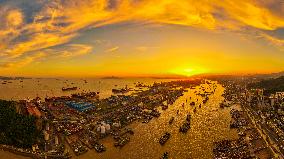 Fishing Port at Sunset in Zhoushan