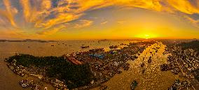 Fishing Port at Sunset in Zhoushan