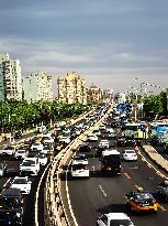 Traffic Flows at Sunset  in Beijing