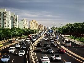 Traffic Flows at Sunset  in Beijing