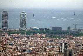 View of Barcelona while the America's Cup sailboats were training