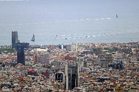 View of Barcelona while the America's Cup sailboats were training