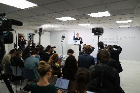 Jordan Bardella At A Press Conference Faced With Drug Trafficking
