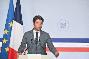 PM Attal Delivers A Speech After The Defense Council - Paris