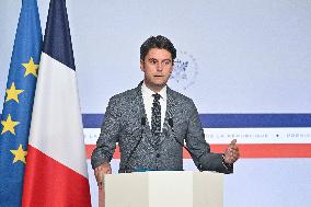 PM Attal Delivers A Speech After The Defense Council - Paris