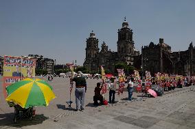Teachers Of The CNTE Hold A Sit-in In The Zócalo Of Mexico City
