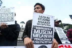 Students Hold An Action To Pro Palestine In Bandung, Indonesia