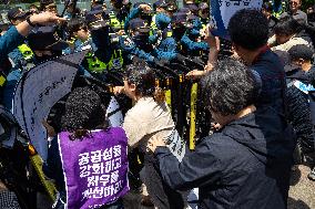 Joint Resolution Rally By The Public Transport Union And Seoul Social Service Agency Coalition In Seoul