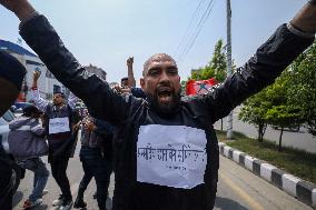 Students Protest Against Home Minister Rabi Lamichhane In Front Of Parliament