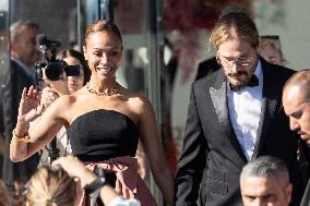 Cannes - Zoe Saldana And Marco Perego Exit Marriott Hotel