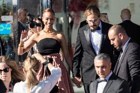 Cannes - Zoe Saldana And Marco Perego Exit Marriott Hotel