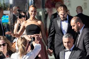 Cannes - Zoe Saldana And Marco Perego Exit Marriott Hotel