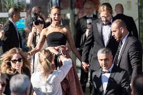 Cannes - Zoe Saldana And Marco Perego Exit Marriott Hotel