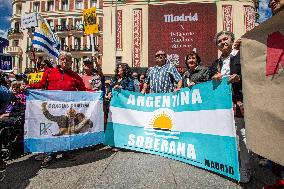 Demonstration In Madrid Against Argentinian President Javier Milei Visit To Spain