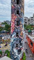 Graffiti on A 33-meter-high 360-degree Cylindrical Water Tower in Nanning