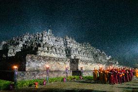 Thousands Of Lanterns Illuminate Borobudur Temple For Vesak Celebration