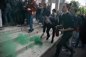 Environmental Protest Outside Of TotalEnergies Meeting - Paris