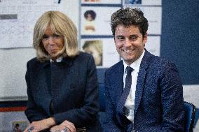 Gabriel Attal and Brigitte Macron Visit a School - Antony