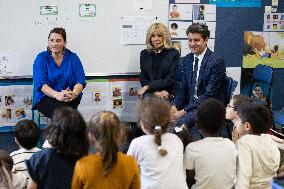 Gabriel Attal and Brigitte Macron Visit a School - Antony