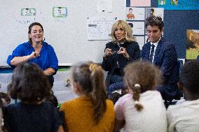 Gabriel Attal and Brigitte Macron Visit a School - Antony