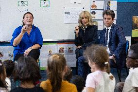 Gabriel Attal and Brigitte Macron Visit a School - Antony