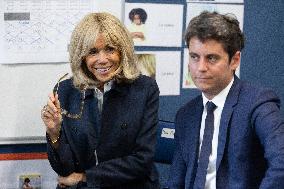 Gabriel Attal and Brigitte Macron Visit a School - Antony