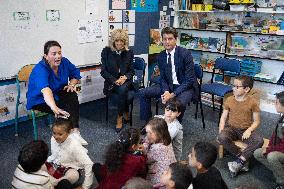 Gabriel Attal and Brigitte Macron Visit a School - Antony