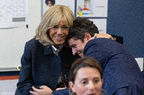 Gabriel Attal and Brigitte Macron Visit a School - Antony