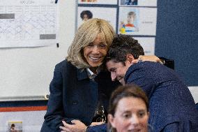 Gabriel Attal and Brigitte Macron Visit a School - Antony