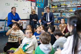 Gabriel Attal and Brigitte Macron Visit a School - Antony