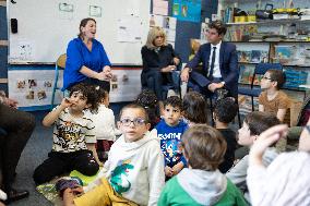 Gabriel Attal and Brigitte Macron Visit a School - Antony