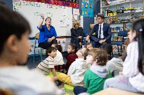 Gabriel Attal and Brigitte Macron Visit a School - Antony