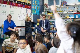 Gabriel Attal and Brigitte Macron Visit a School - Antony