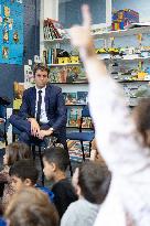 Gabriel Attal and Brigitte Macron Visit a School - Antony