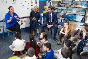 Gabriel Attal and Brigitte Macron Visit a School - Antony