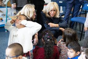 Gabriel Attal and Brigitte Macron Visit a School - Antony