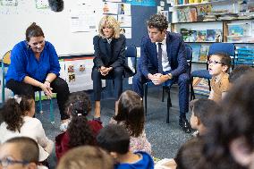 Gabriel Attal and Brigitte Macron Visit a School - Antony