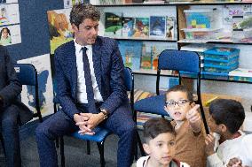 Gabriel Attal and Brigitte Macron Visit a School - Antony