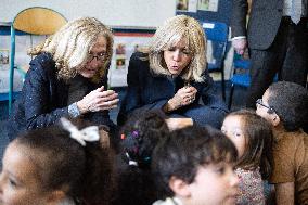 Gabriel Attal and Brigitte Macron Visit a School - Antony