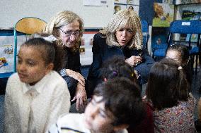 Gabriel Attal and Brigitte Macron Visit a School - Antony