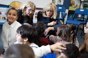 Gabriel Attal and Brigitte Macron Visit a School - Antony