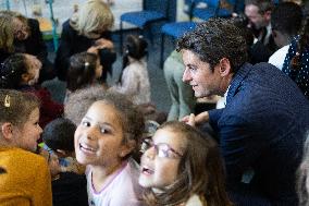 Gabriel Attal and Brigitte Macron Visit a School - Antony