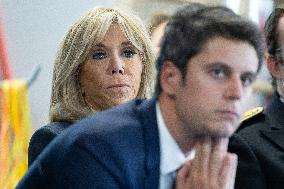 Gabriel Attal and Brigitte Macron Visit a School - Antony