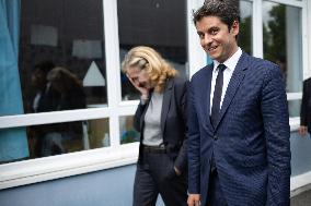 Gabriel Attal and Brigitte Macron Visit a School - Antony