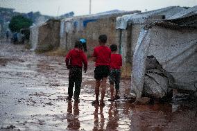 Floods Drench Tents In Deir Ballut Camps, NW Syria