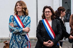 PM Attal And First Lady Brigitte Macron Visit Suburban School