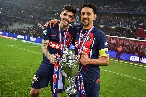 Paris Saint-Germain celebrates the 2023-2024 French Cup championship trophy ceremony in Lille FA