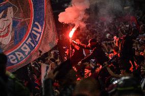 Paris Saint-Germain celebrates the 2023-2024 French Cup championship trophy ceremony in Lille FA